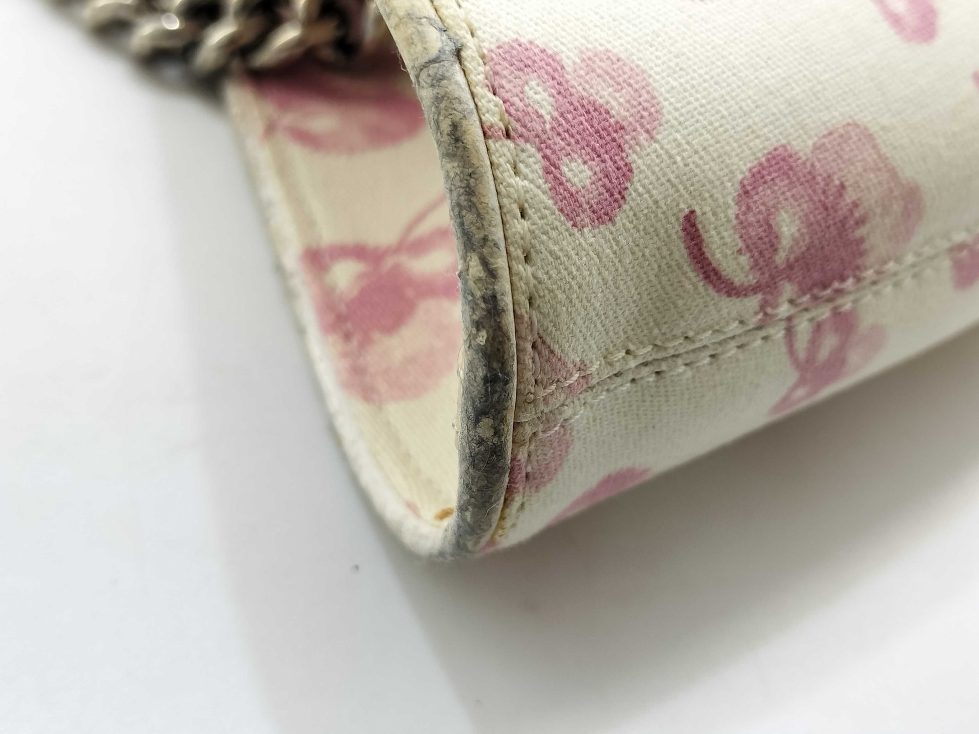 Dior Trotter Chain Shoulder Bag with Floral Print in Beige and Pink Canvas