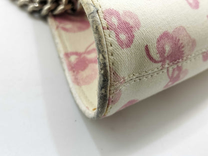 Dior Trotter Chain Shoulder Bag with Floral Print in Beige and Pink Canvas