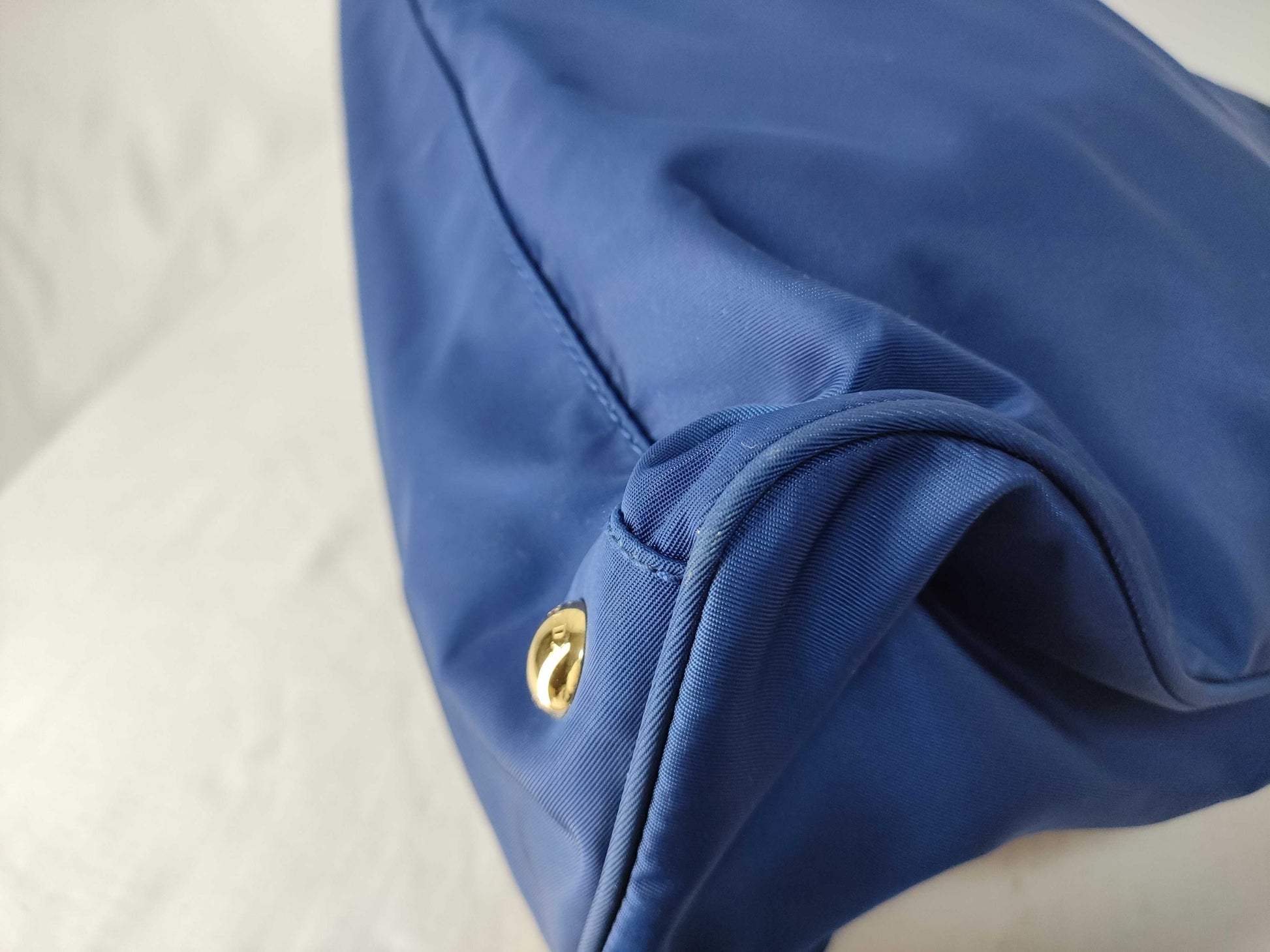 PRADA Prada Logo Testo Nylon/Saffiano Leather Handbag in Blue