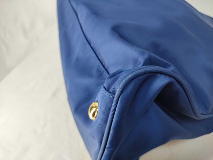 PRADA Prada Logo Testo Nylon/Saffiano Leather Handbag in Blue