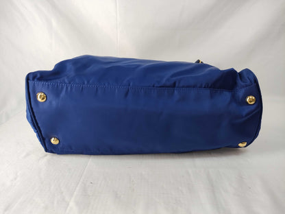 PRADA Prada Logo Testo Nylon/Saffiano Leather Handbag in Blue