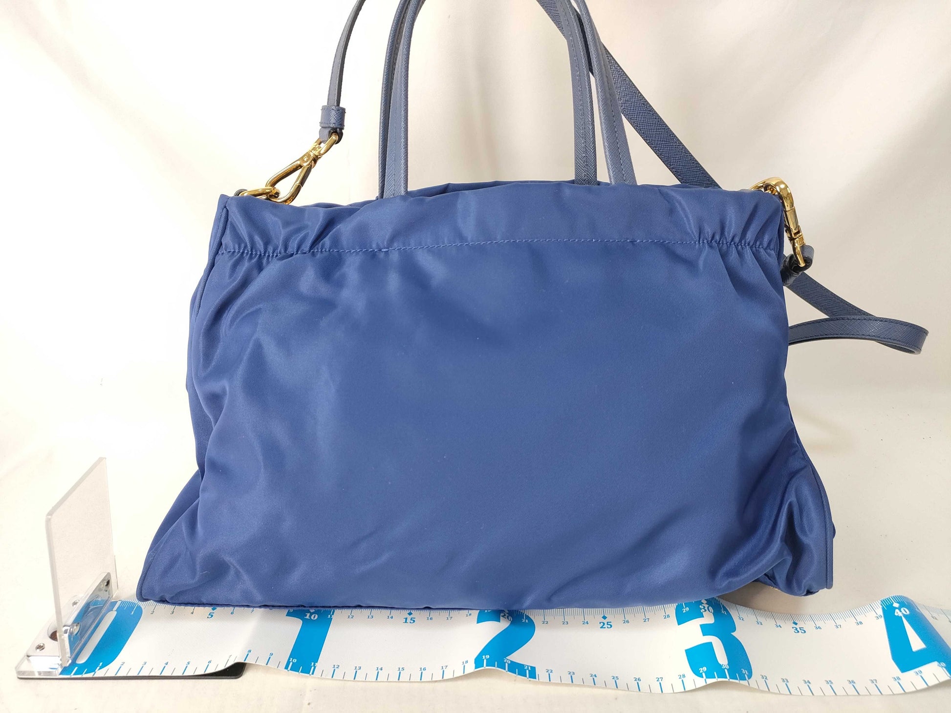 PRADA Prada Logo Testo Nylon/Saffiano Leather Handbag in Blue