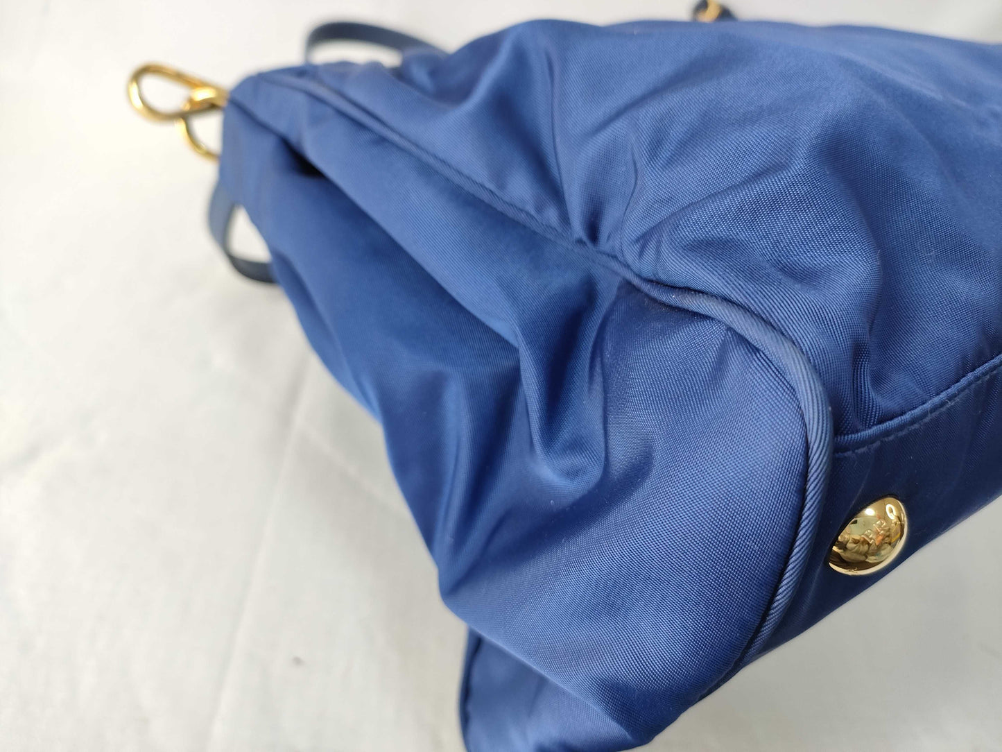 PRADA Prada Logo Testo Nylon/Saffiano Leather Handbag in Blue