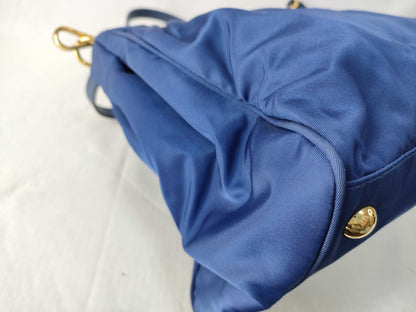 PRADA Prada Logo Testo Nylon/Saffiano Leather Handbag in Blue