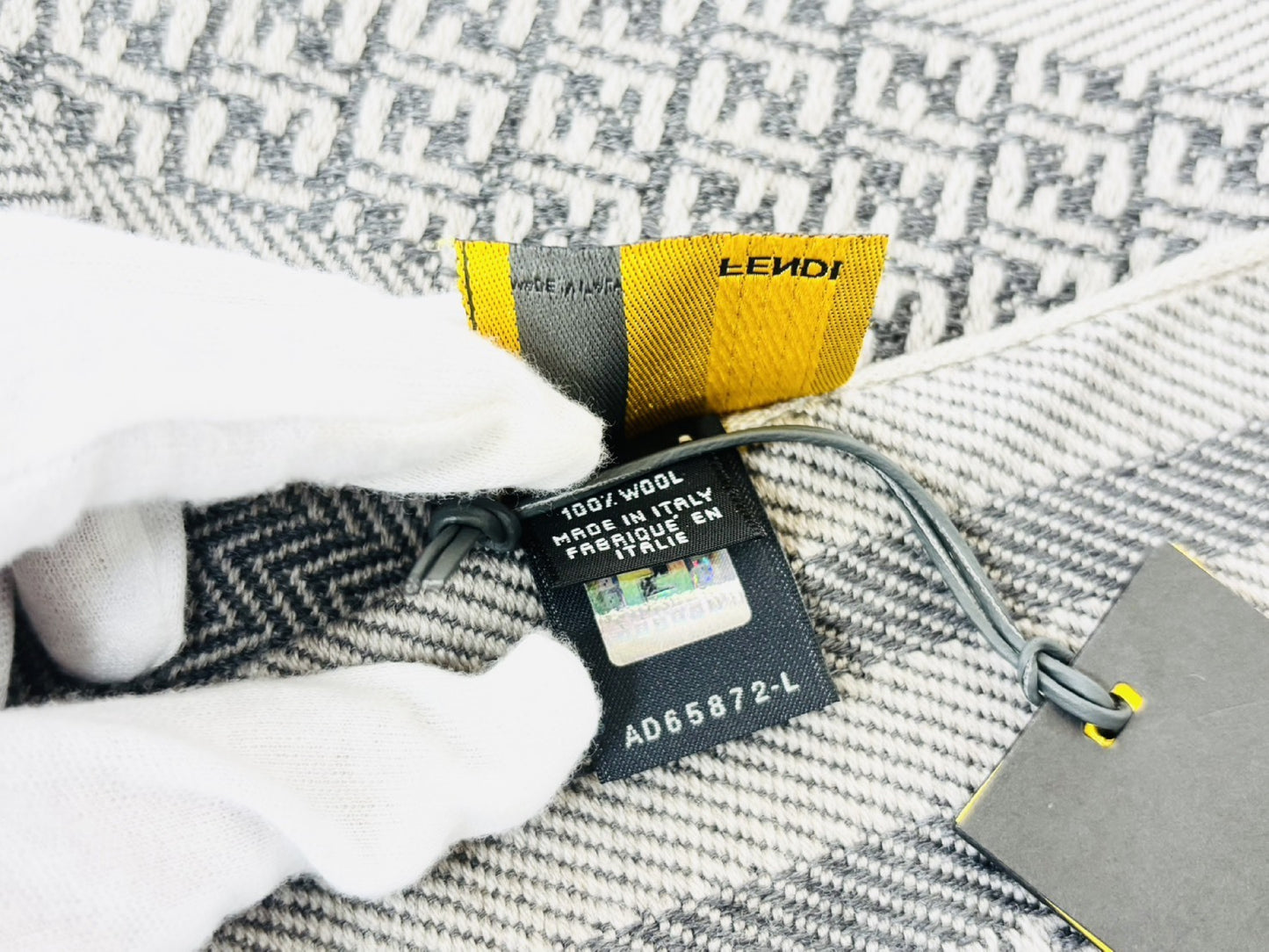 FENDI Zucchino Jacquard Scarf, Wool, Gray, Tag Included, Other Accessories