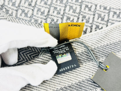 FENDI Zucchino Jacquard Scarf, Wool, Gray, Tag Included, Other Accessories