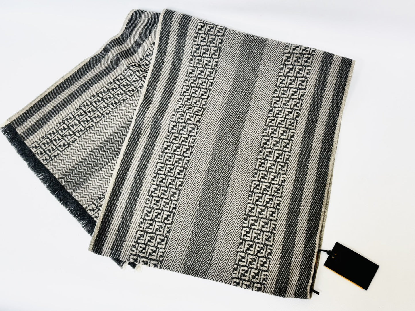 FENDI Zucchino Jacquard Scarf, Wool, Gray, Tag Included, Other Accessories