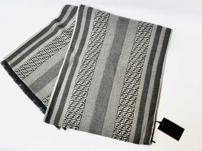 FENDI Zucchino Jacquard Scarf, Wool, Gray, Tag Included, Other Accessories