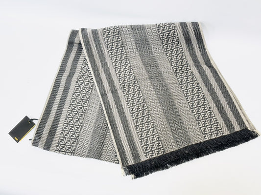 FENDI Zucchino Jacquard Scarf, Wool, Gray, Tag Included, Other Accessories