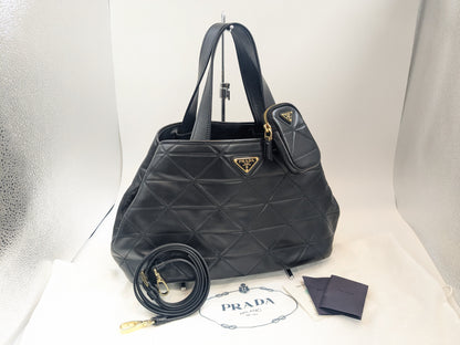 PRADA Small Quilted Tote Bag with Pouch and Strap