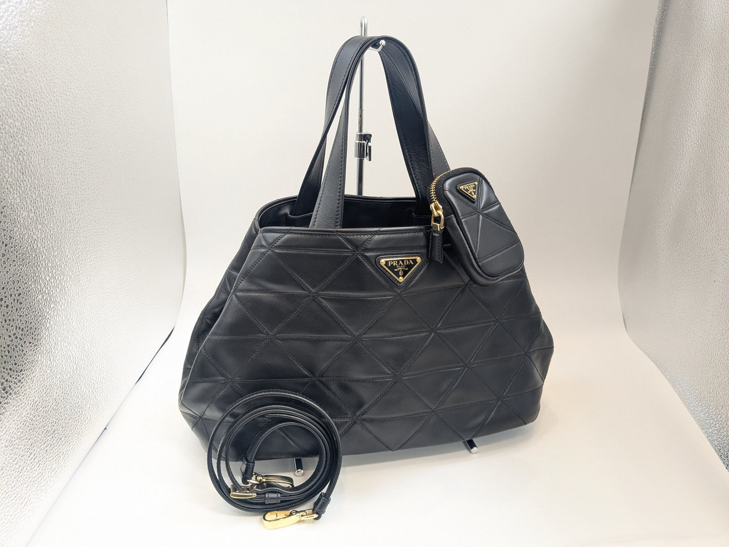 PRADA Small Quilted Tote Bag with Pouch and Strap