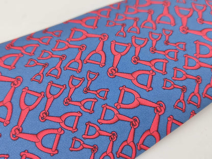 GUCCI Horsebit All-Over Print Blue and Pink Silk Tie