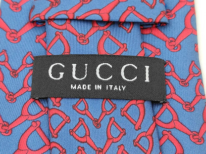 GUCCI Horsebit All-Over Print Blue and Pink Silk Tie