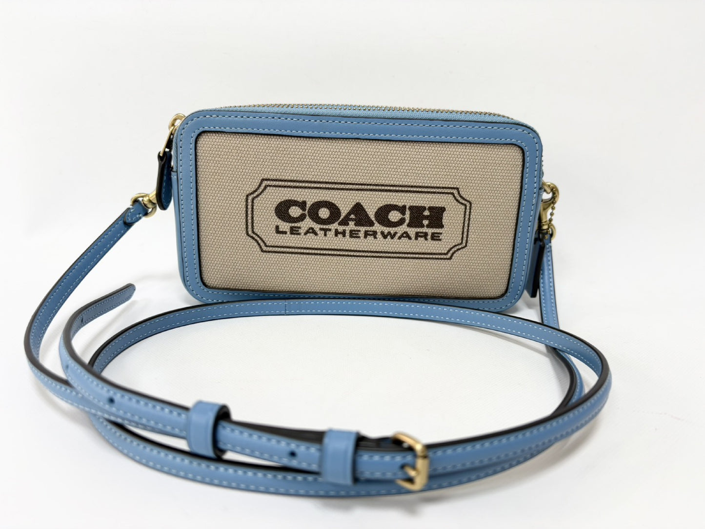 COACH Kira Crossbody M2223-CI026 Canvas and Calf Leather Clutch Pouch Shoulder Bag Blue and Beige