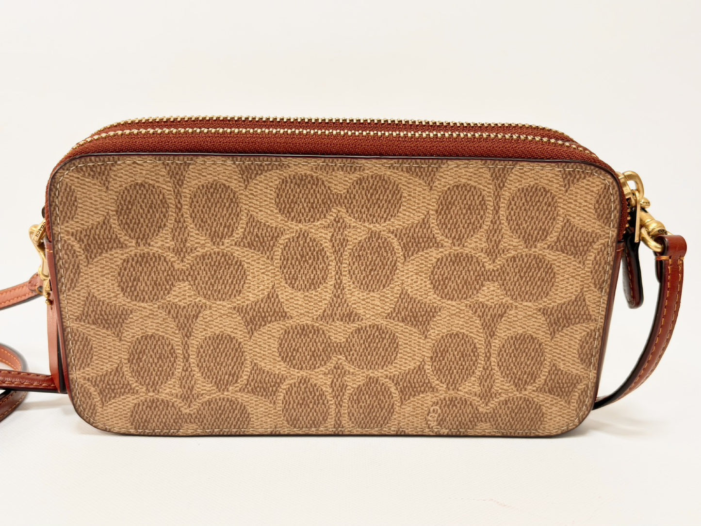 COACH Kira Crossbody Colorblock Signature B2323-CH797 Coated Canvas and Calf Leather Clutch Pouch Brown and Beige Shoulder Bag