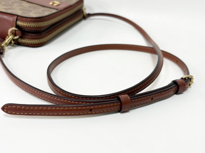 COACH Kira Crossbody Colorblock Signature B2323-CH797 Coated Canvas and Calf Leather Clutch Pouch Brown and Beige Shoulder Bag