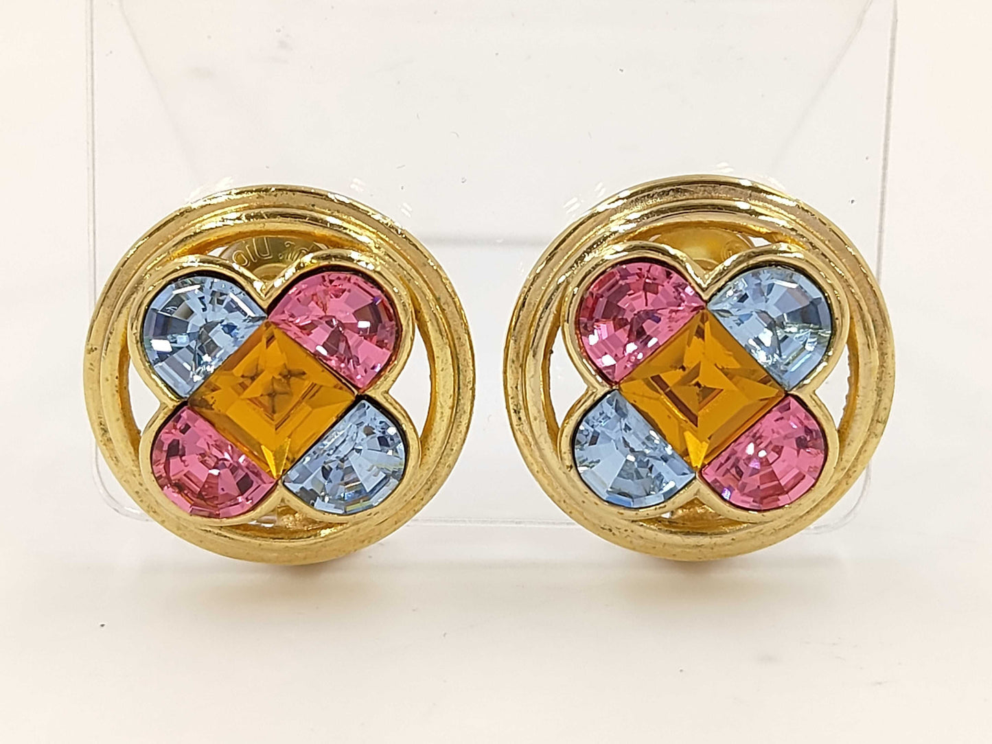 Dior Circle Flower Bijou Color Stone Large Gold Earrings