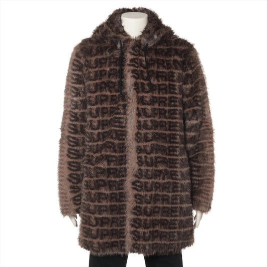 Supreme Polyester Jacket, Size L, Faux Fur Hooded, Full Logo Coat
