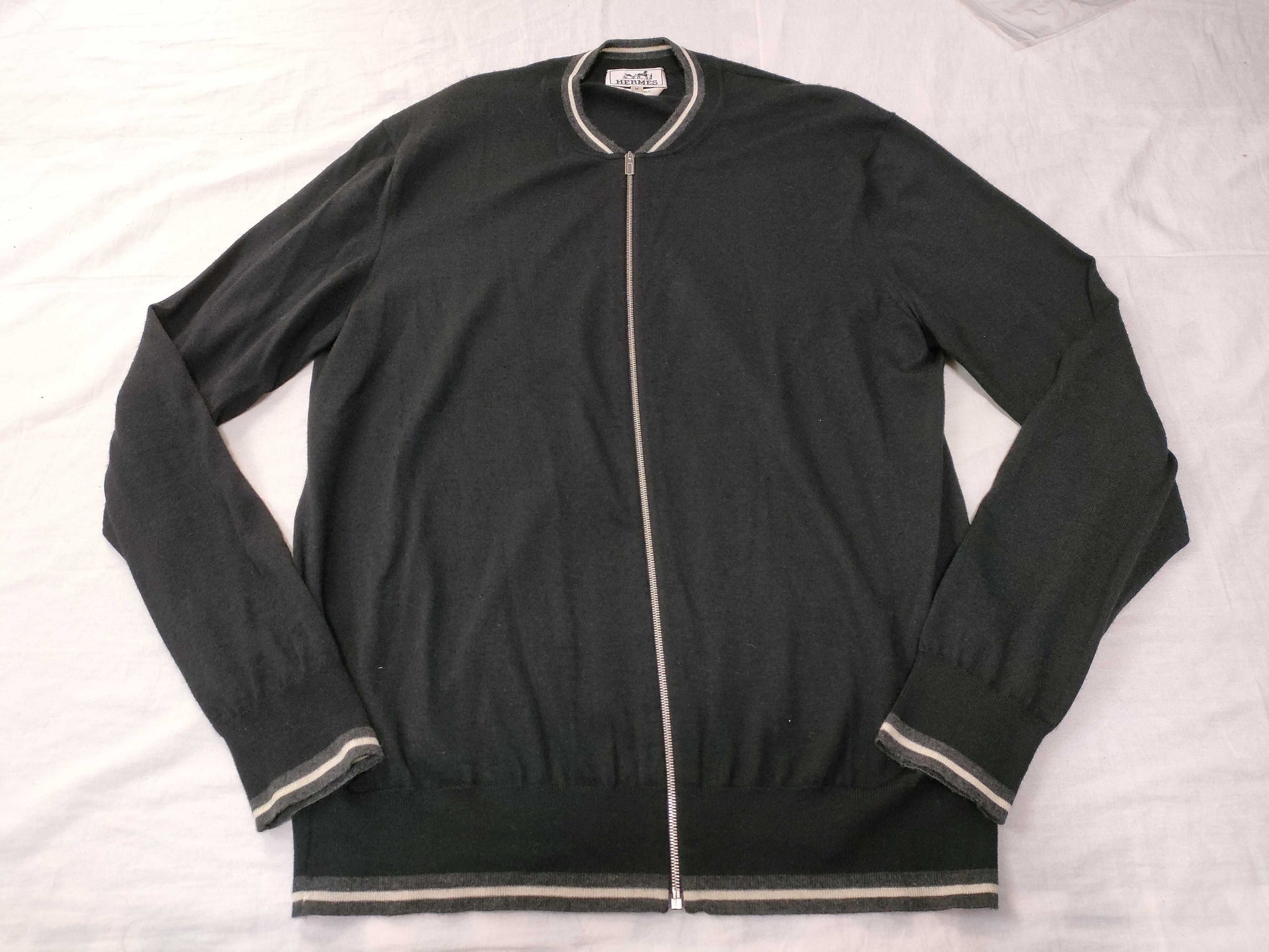 HERMES Zip-Up Cardigan, Cashmere and Silk, Black, Size M