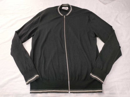 HERMES Zip-Up Cardigan, Cashmere and Silk, Black, Size M