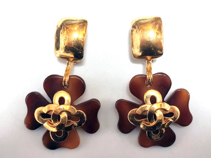 CHANEL Coco Mark Tortoiseshell Swing 95P Earrings