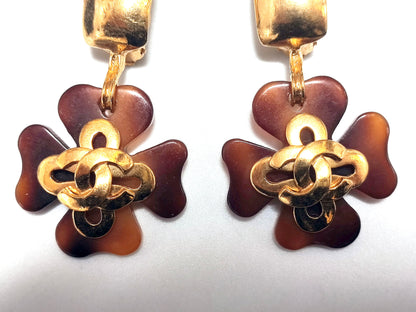 CHANEL Coco Mark Tortoiseshell Swing 95P Earrings