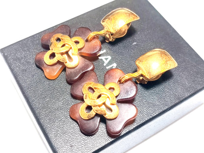 CHANEL Coco Mark Tortoiseshell Swing 95P Earrings