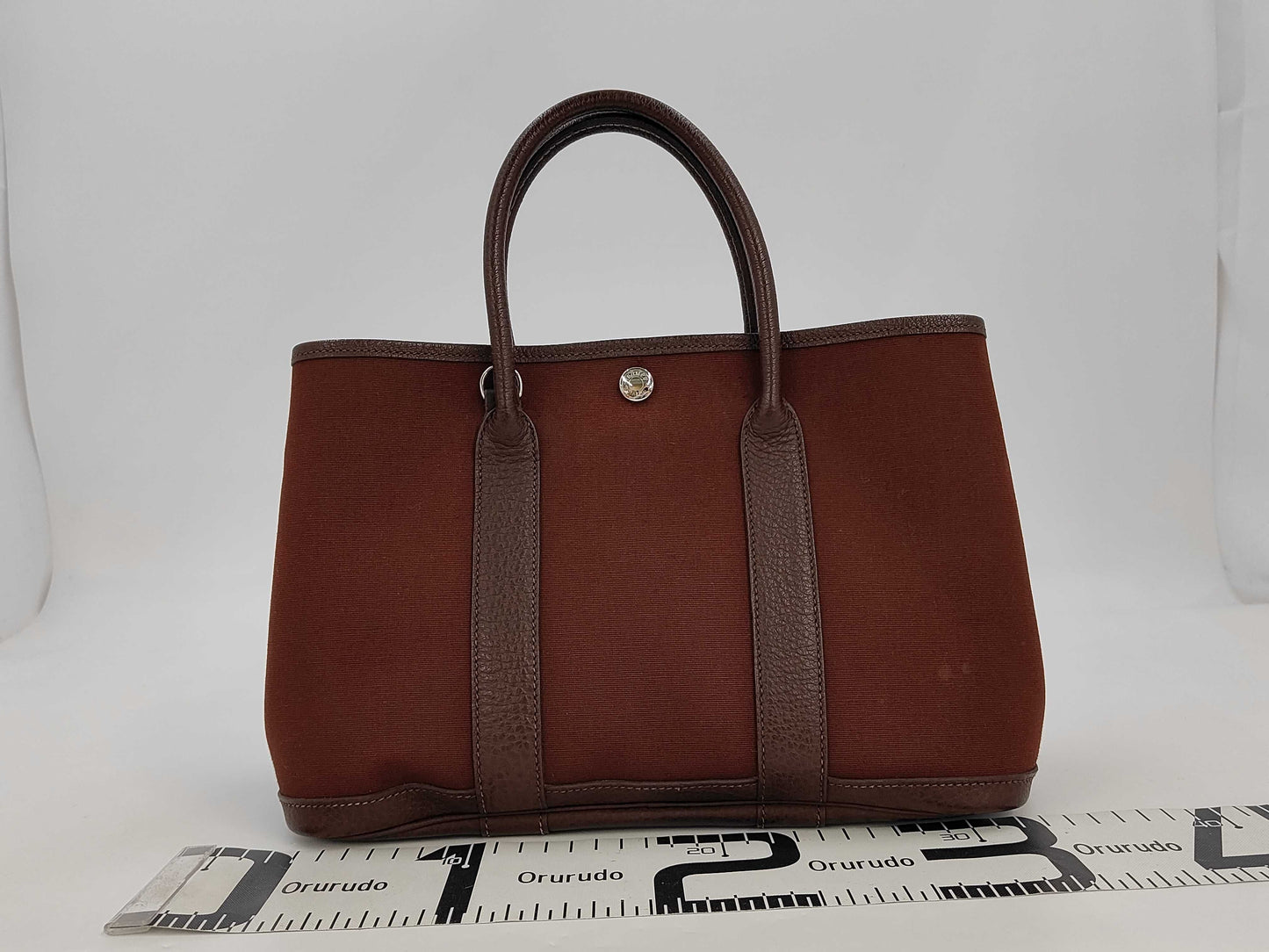 HERMES Garden Party Toile Officier TPM □I Engraved Tote Bag with ST