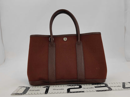 HERMES Garden Party Toile Officier TPM □I Engraved Tote Bag with ST