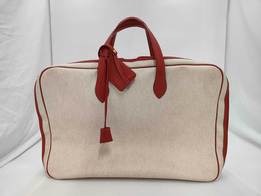 HERMES Victoria 50 Toile H Taurillon Boston Bag with Key Padlock and Cloche