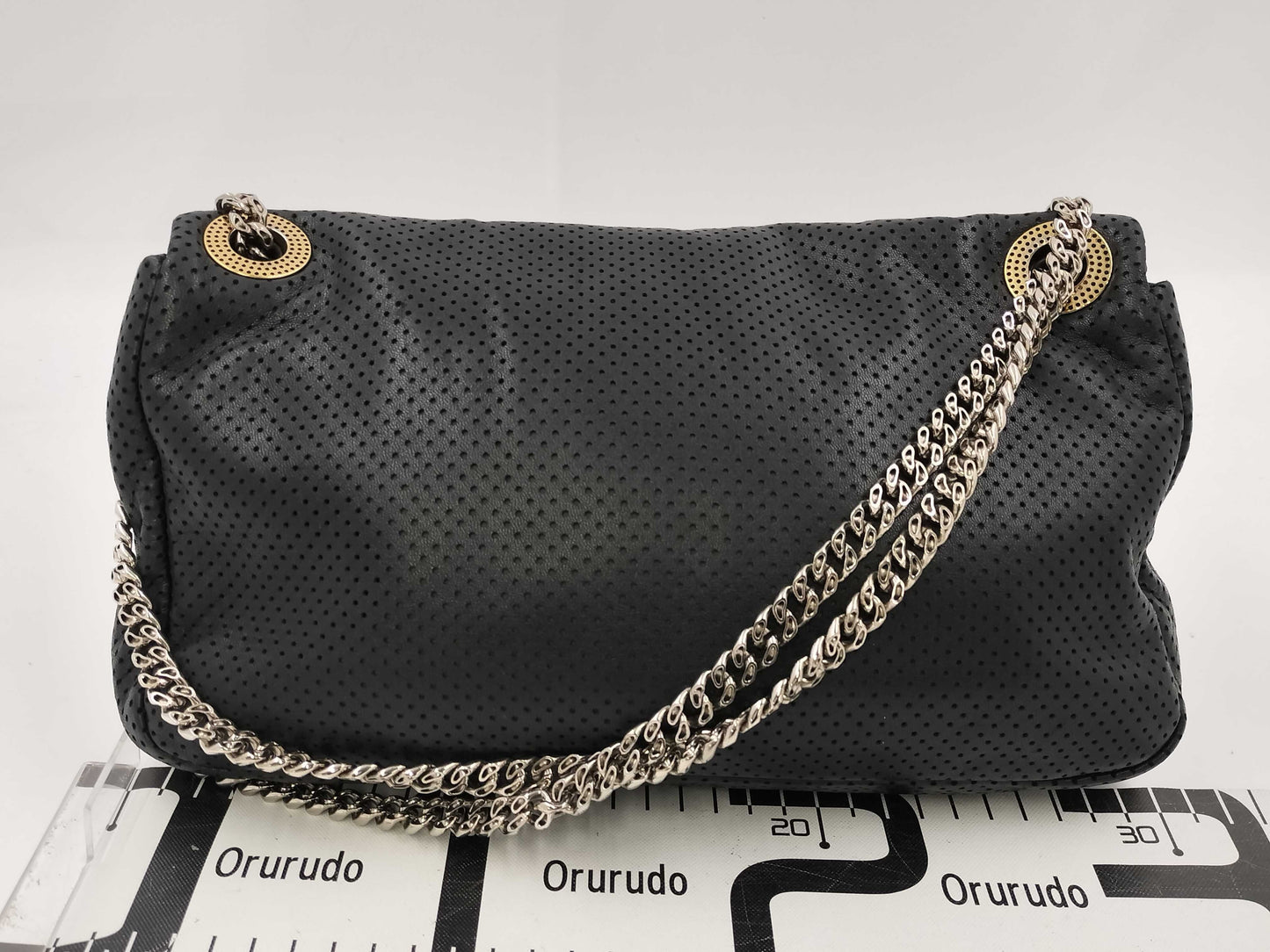 CHANEL 2.55 Calfskin Punching Chain Bag Black with Seal Shoulder Bag