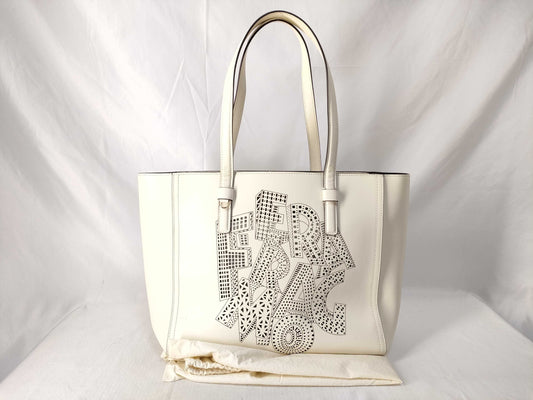 Salvatore Ferragamo Tote Bag, White Leather, Punched Handbag