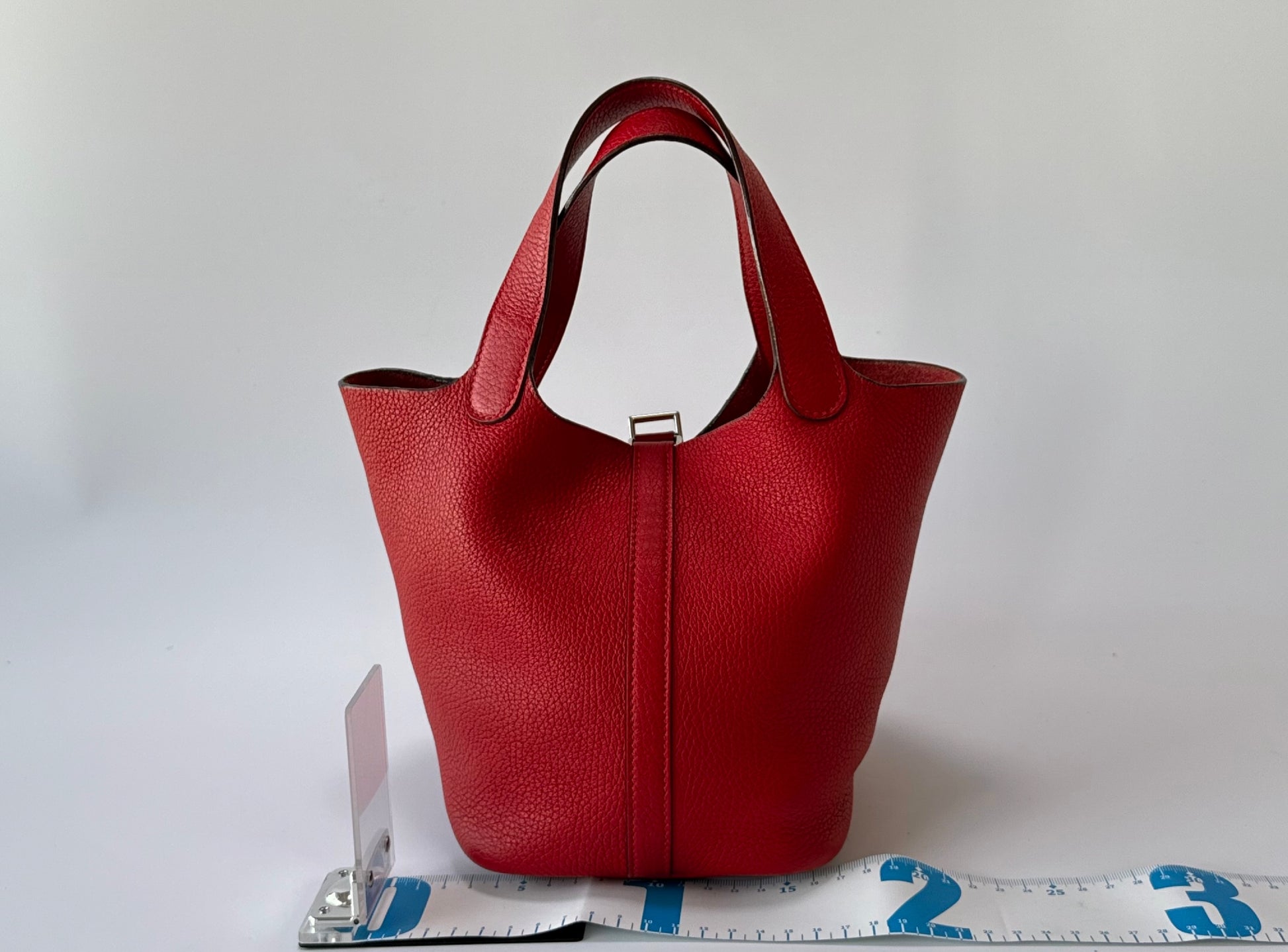 HERMES Picotin Lock PM Handbag, Taurillon, Red, Silver Hardware, A Stamp