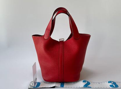 HERMES Picotin Lock PM Handbag, Taurillon, Red, Silver Hardware, A Stamp