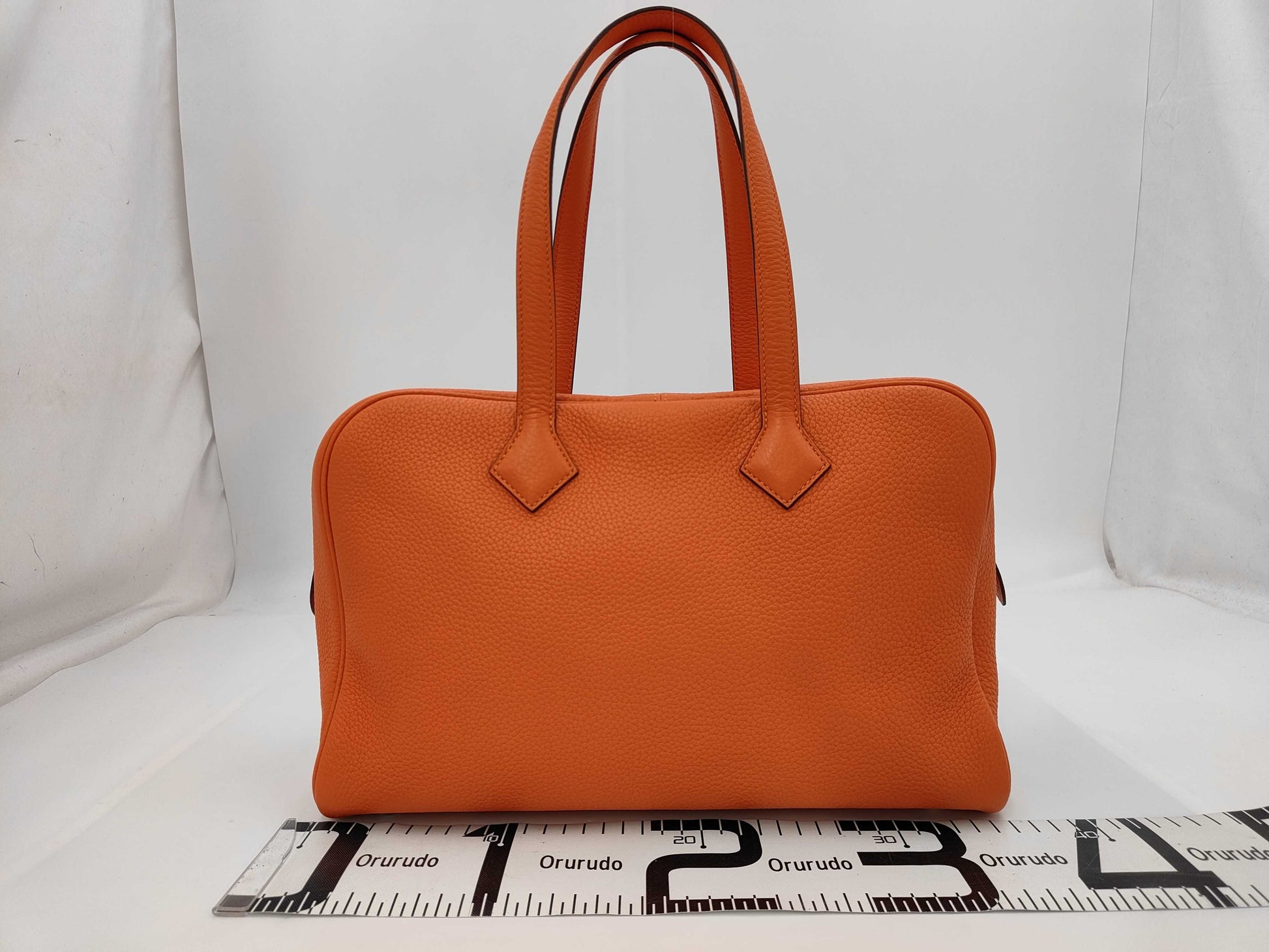 HERMES Victoria 35 Orange Taurillon Sterling Silver Hardware T Stamp Handbag