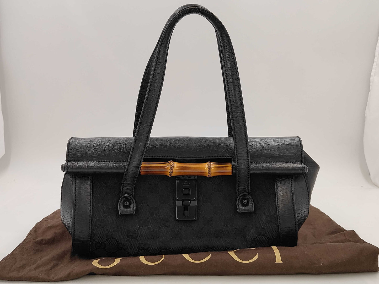 GUCCI GUCCI GG Canvas Bamboo Handbag Bag