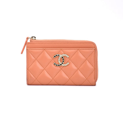 CHANEL Matelasse Lambskin Fragment Case in Orange and Yellow tones with Gold Hardware and Random Serial Number. Includes Box and Dust Bag.