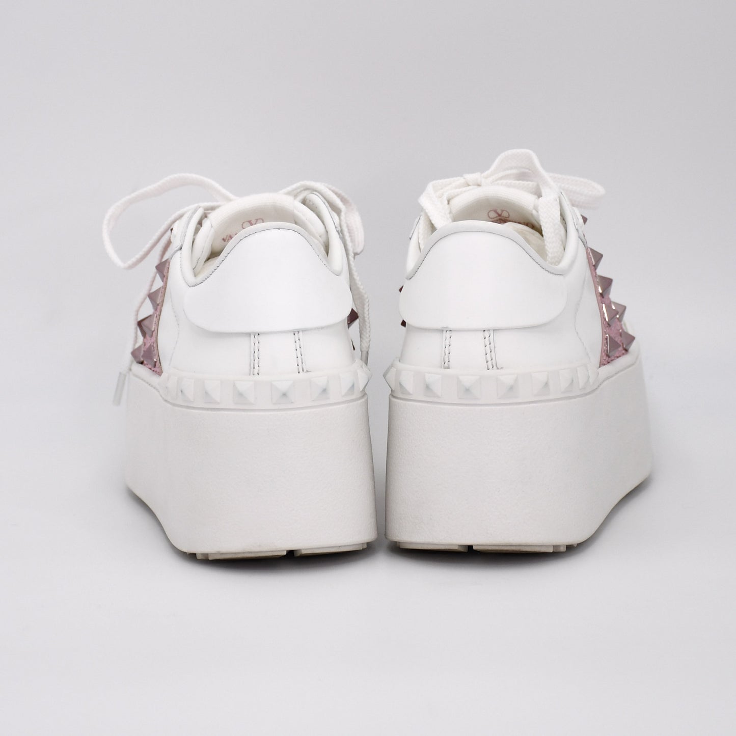 VALENTINO Valentino Garavani Rockstud Leather and Suede Sneakers, Size 34, Women's, White and Pink, S3GG8W0, Rhinestones, Replacement Laces Included