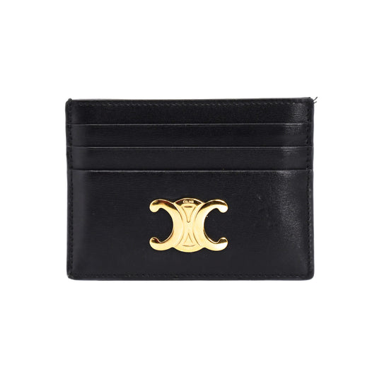 CELINE Triomphe Leather Card Case, Black. Card Case, Pass Case, Business Card Case.