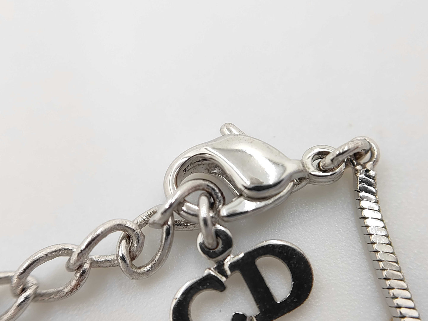 Dior Christian Dior Silver Trotter Plate Pink Necklace