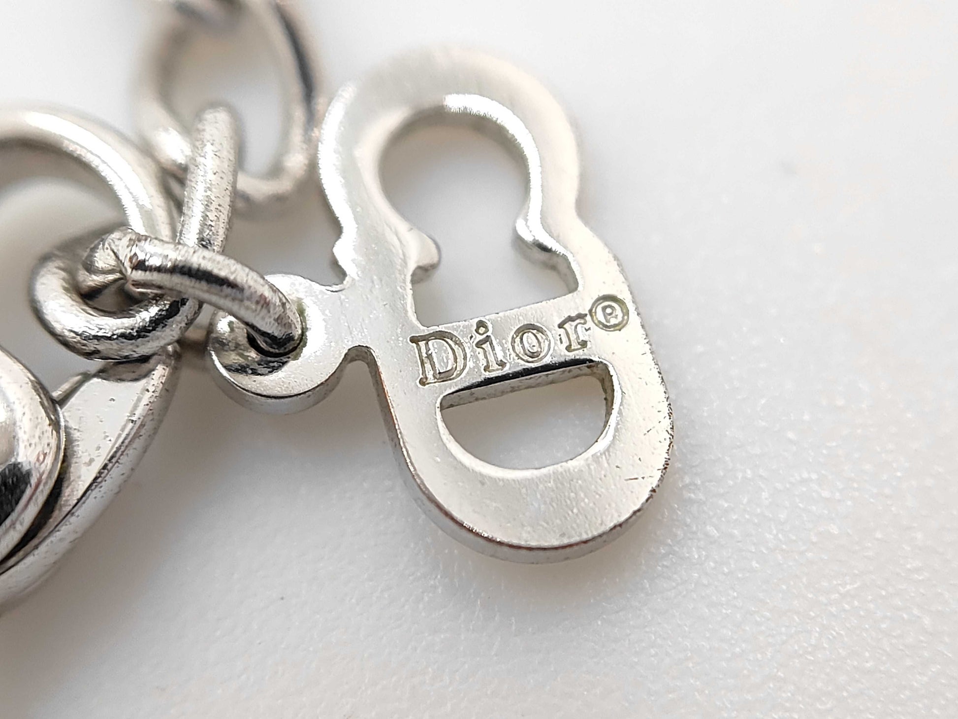 Dior Christian Dior Silver Trotter Plate Pink Necklace