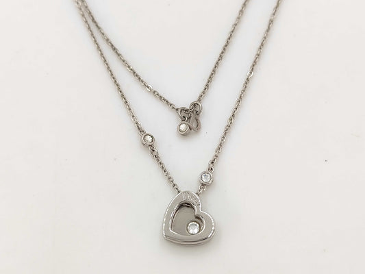 Dior Christian Dior Silver Heart Rhinestone Necklace