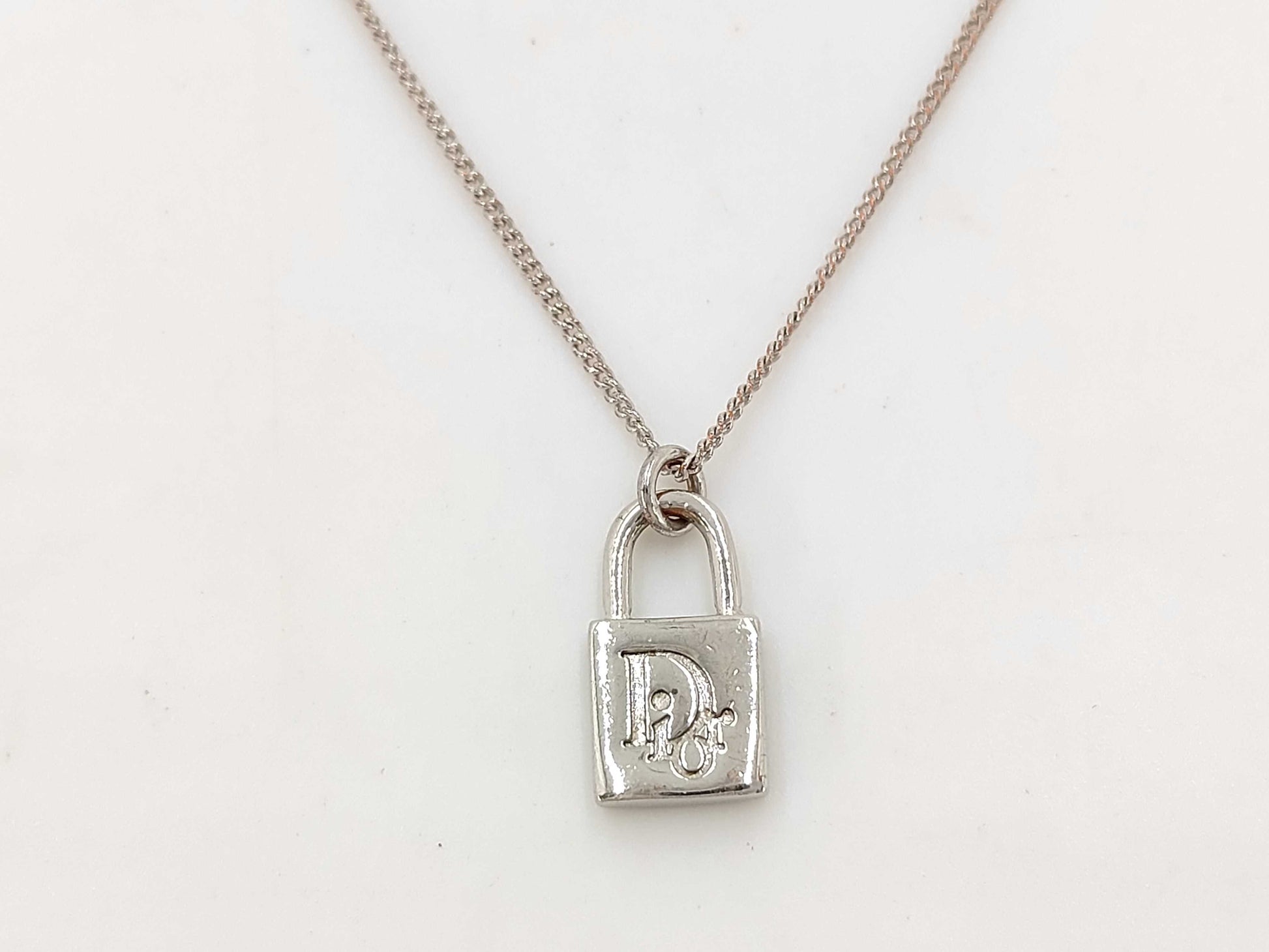 Dior Christian Dior Silver DIOR Logo Plate Necklace