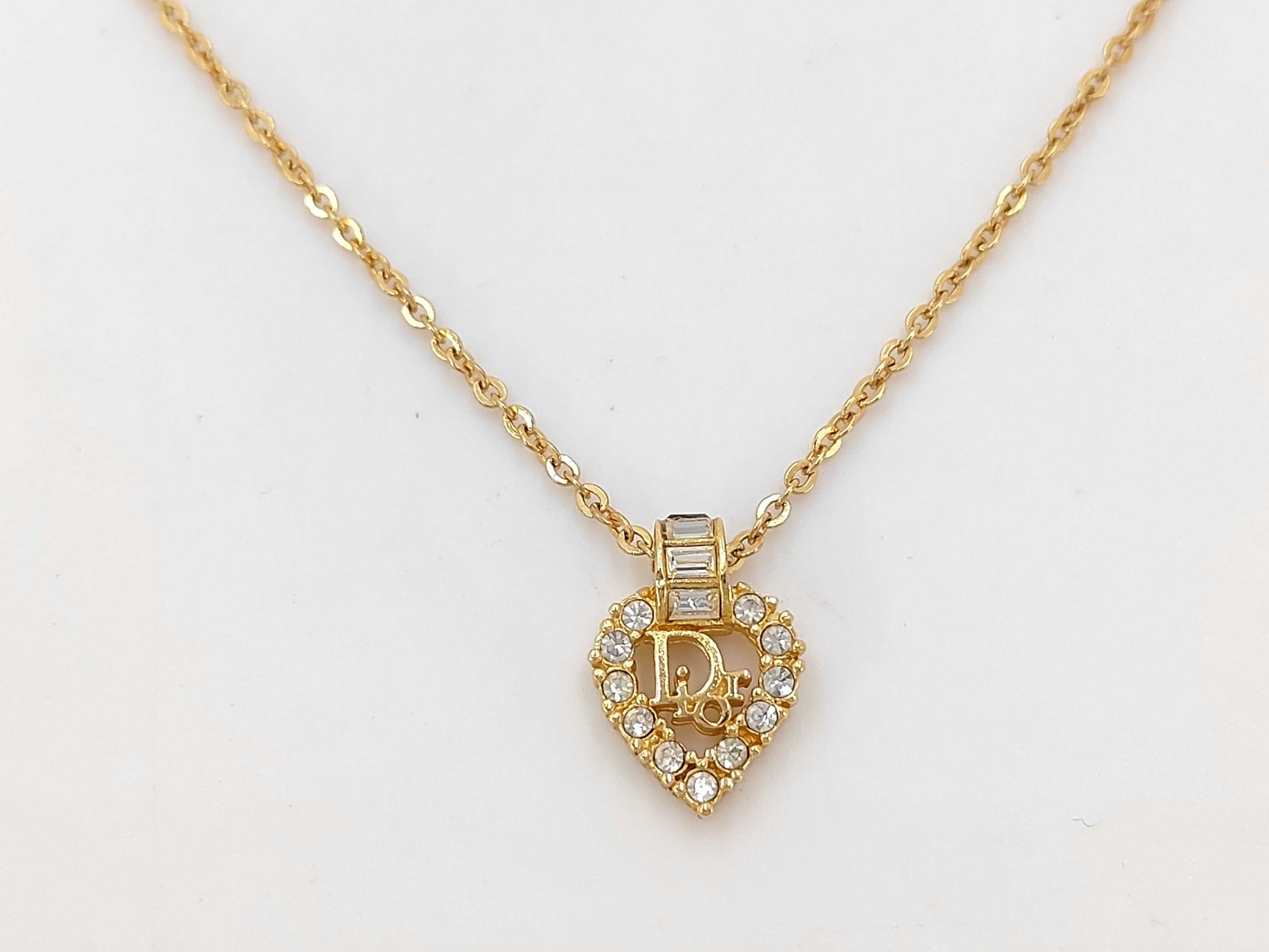 Dior Christian Dior Gold Heart Rhinestone Necklace
