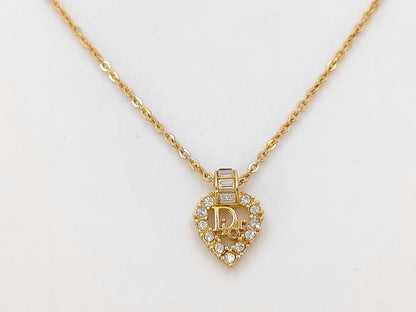 Dior Christian Dior Gold Heart Rhinestone Necklace