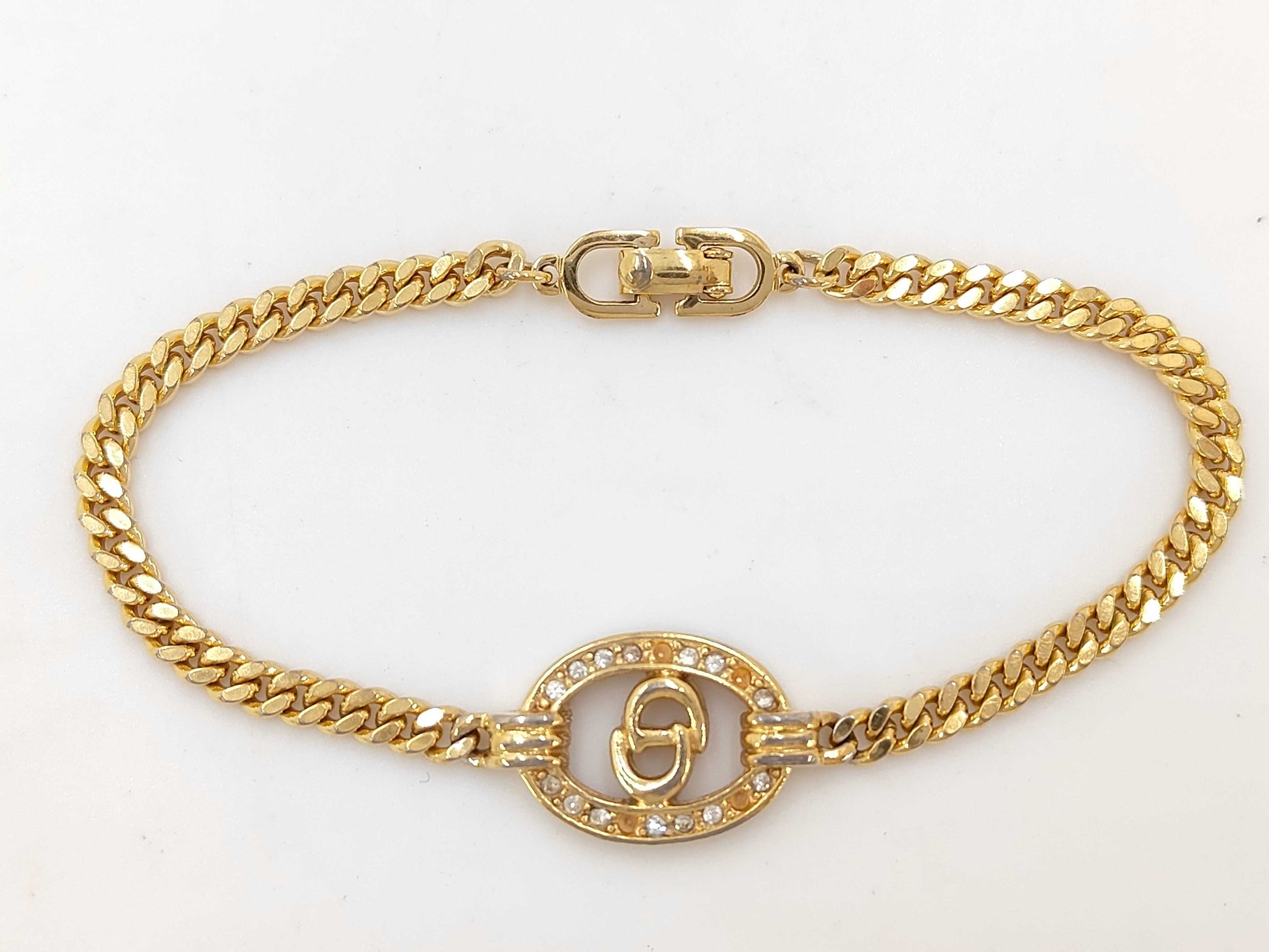 Dior Christian Dior Gold CD Logo Rhinestone Bracelet/Bangle