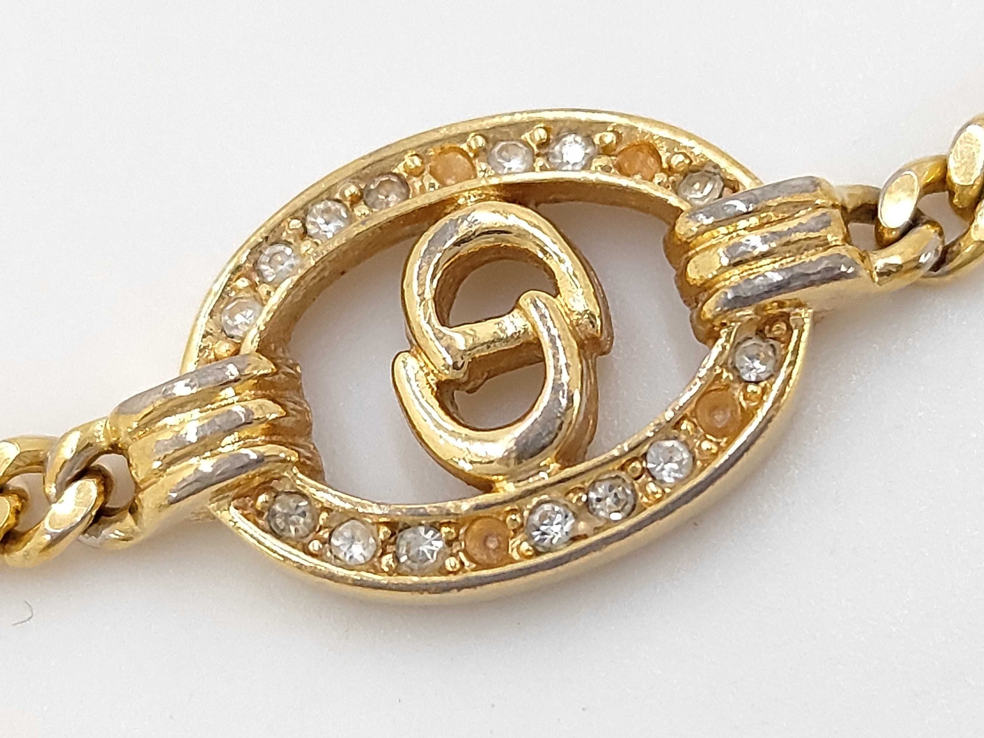 Dior Christian Dior Gold CD Logo Rhinestone Bracelet/Bangle