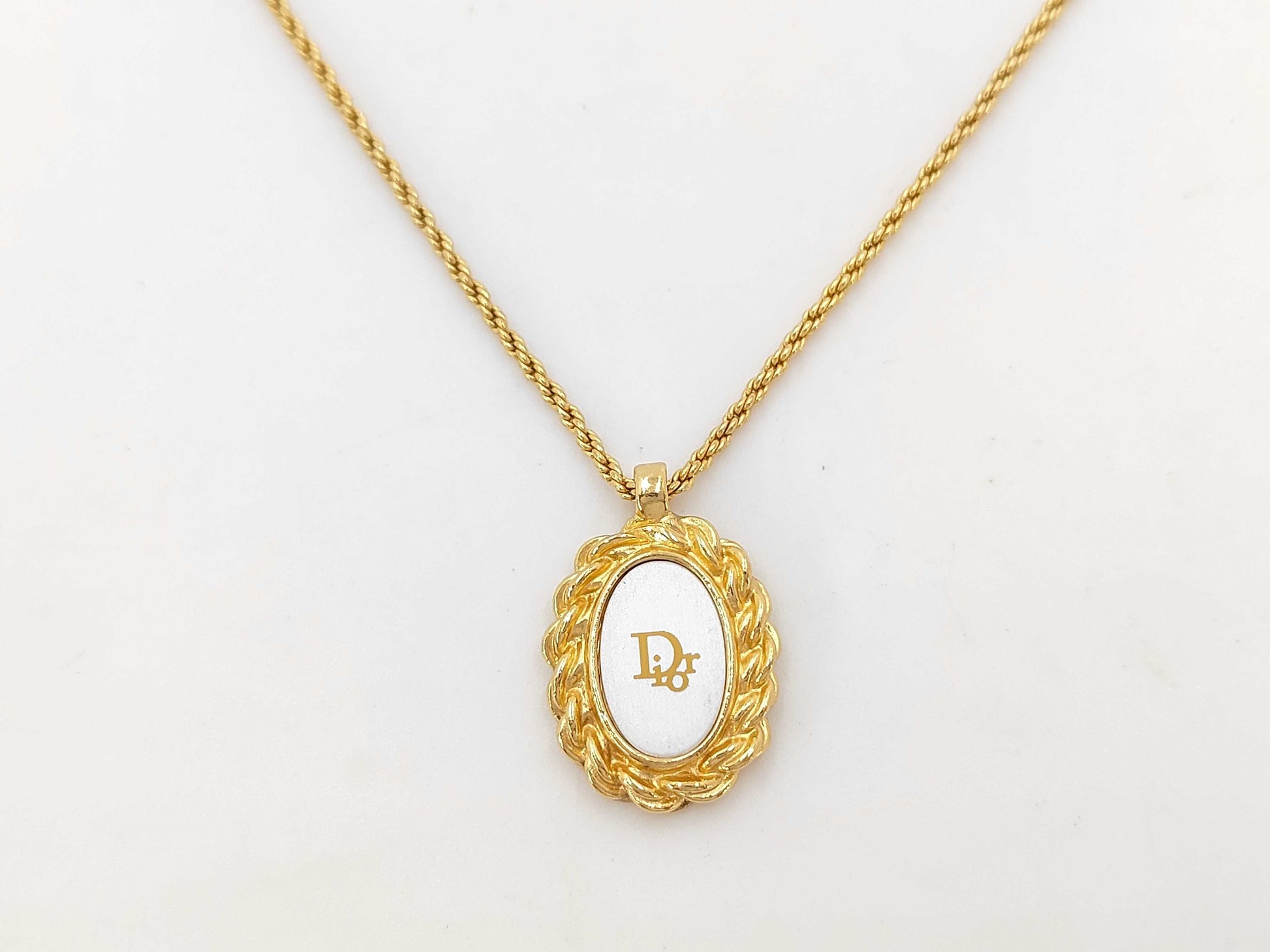 Dior Christian Dior Gold Logo Plate Necklace