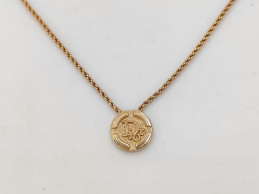 Dior Christian Dior Gold Logo Plate Necklace