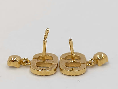 Dior Christian Dior Earrings, Rhinestone Gold, CD Logo Earrings